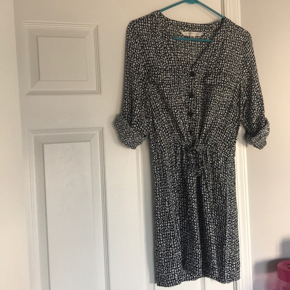 Black white and blue patterned dress